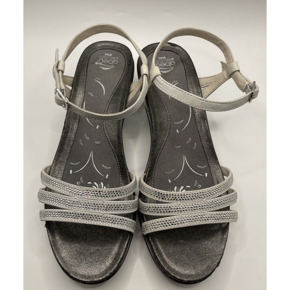 abeo Womens Size 9 Crystal Studded Strappy Sandal Formal Pewter Buckle Cushion - Picture 3 of 11